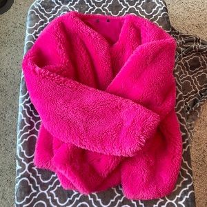 Target pink fluffy pull on jacket/size small